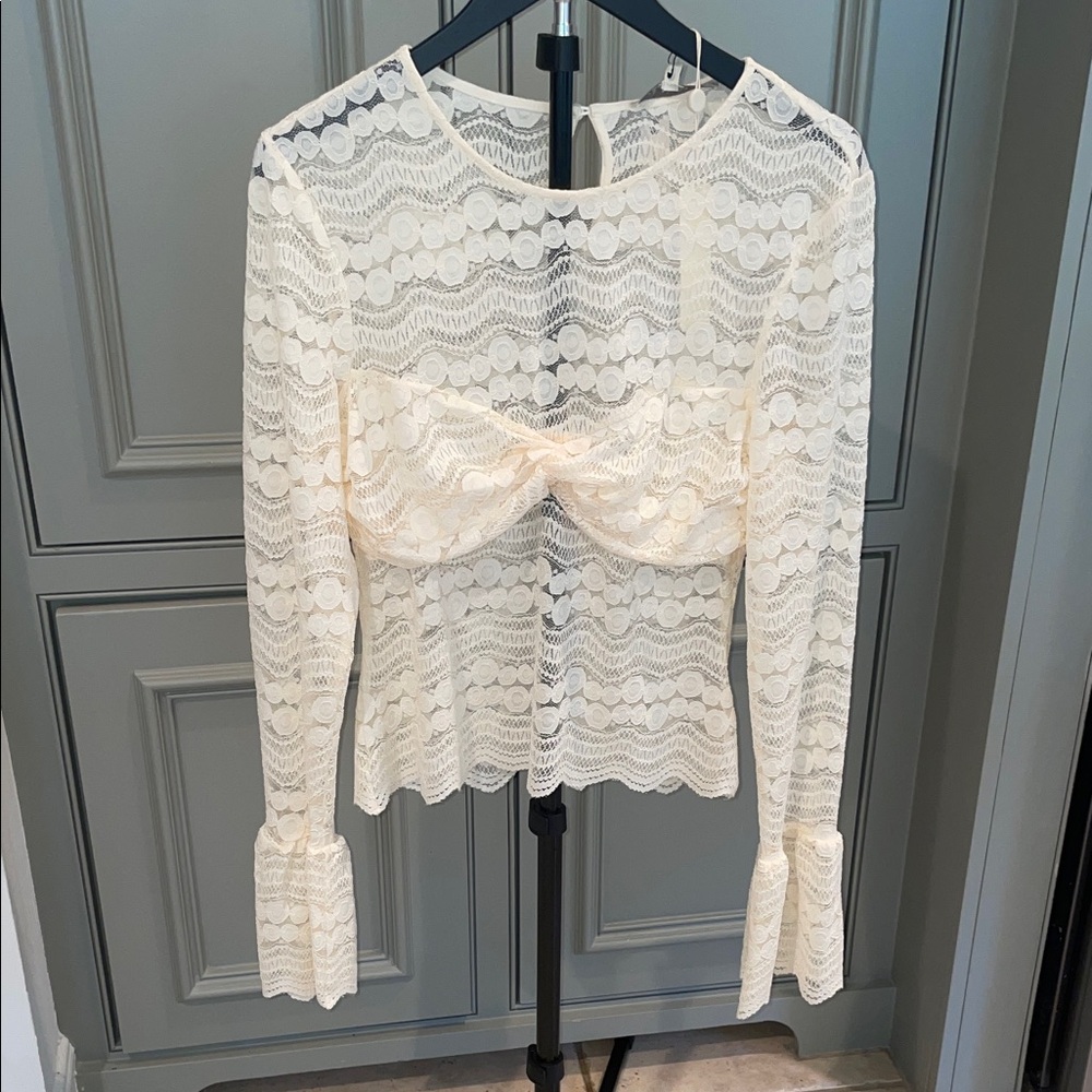 NWT Anthropologie Sarah Hann Sheer Elegant Cream Lace Women Top XL